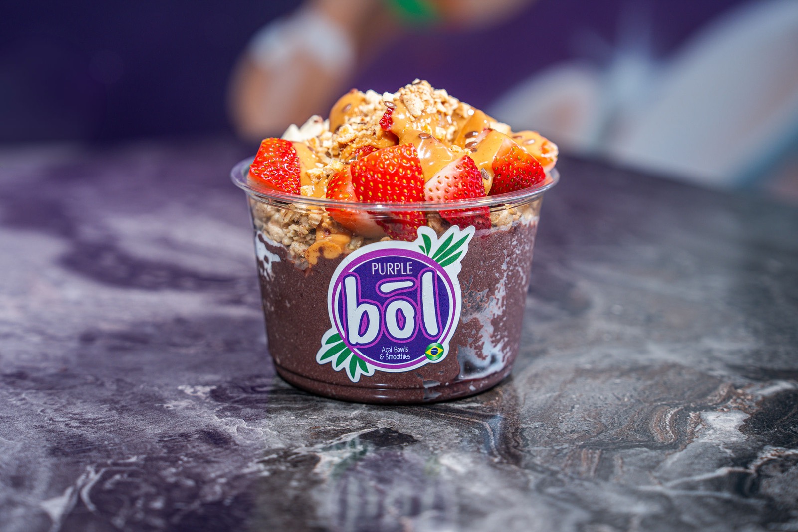 Nutty açaí bowl with peanut butter and banana at Purple Bōl Sarasota